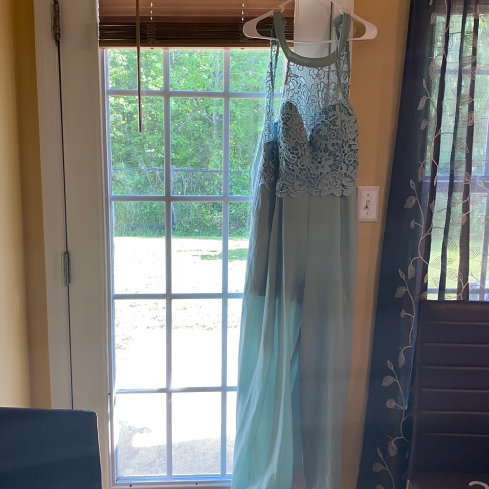 Aquamarine lace jumpsuit sleeveless